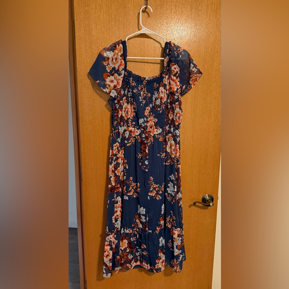 LC Lauren Conrad Navy Smocked Dress